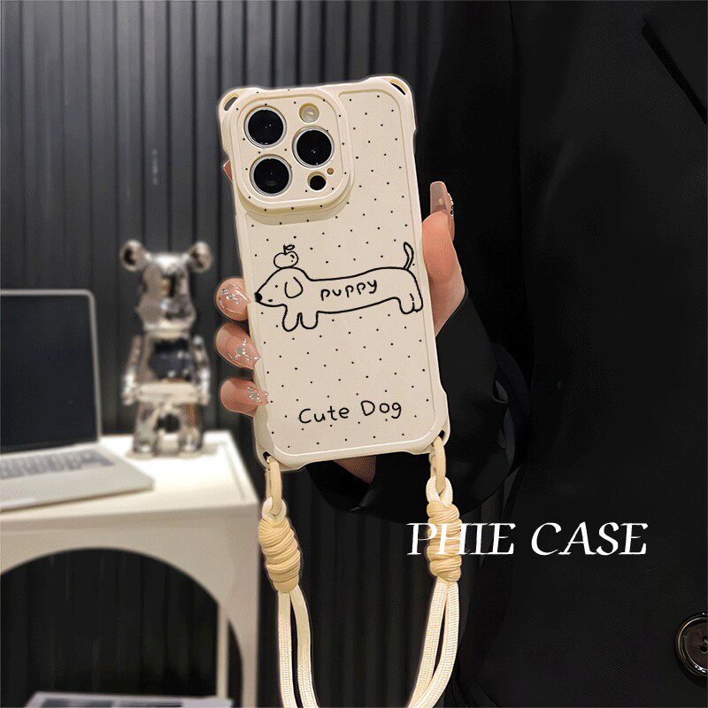 16plus手机壳软14四角开孔苹果13斜挎手腕挂绳iPhone12防摔透明15ProMax适用华为Mate70波点腊肠狗荣耀MAGIC7