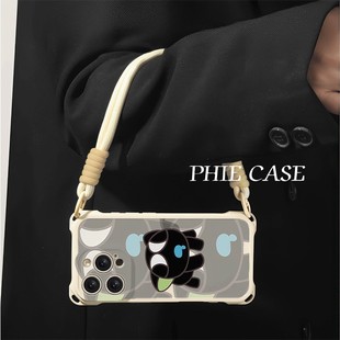 15plus手机壳软12ProMax适用痴呆罗小黑小米17四角开孔iPhone13透明苹果16斜挎手腕挂绳14防摔荣耀400ins风a6