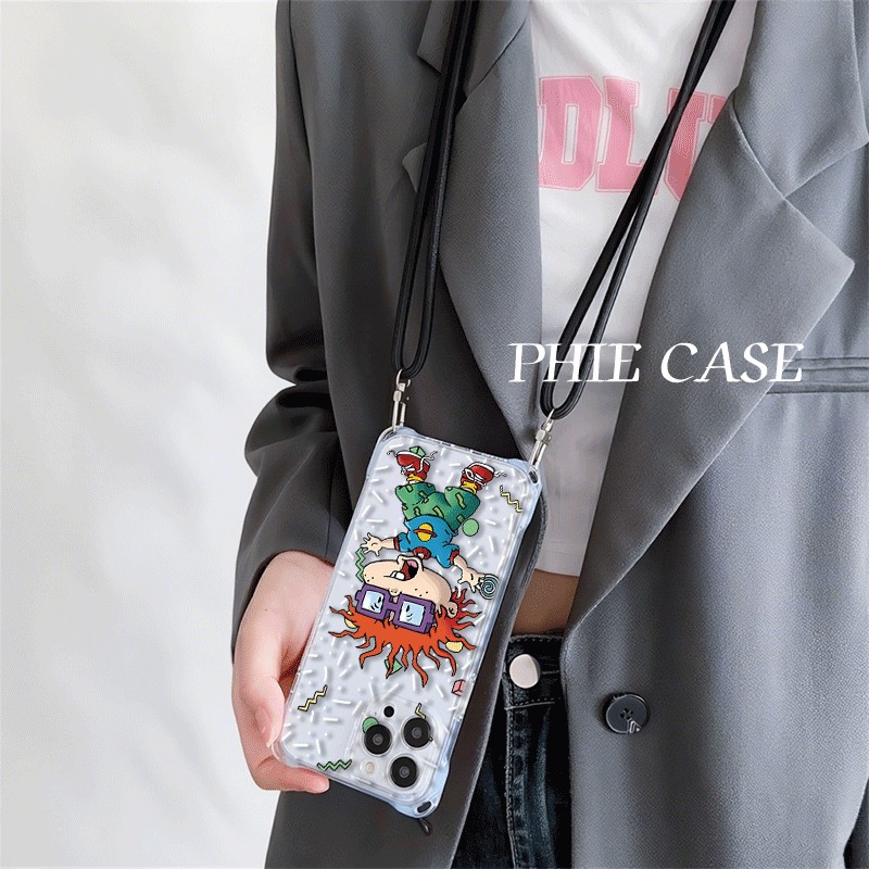 iPhone16透明15手机壳软苹果14plus四角开孔13淘气小兵兵真我gt7pro斜挎适用防摔12ProMax手腕挂绳k70pro卡通