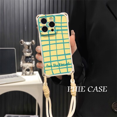 iPhone16防摔不规则条纹英文透明15plus手机壳软14四角开孔苹果13斜挎手腕挂绳12ProMax适用a5不规则条纹英文