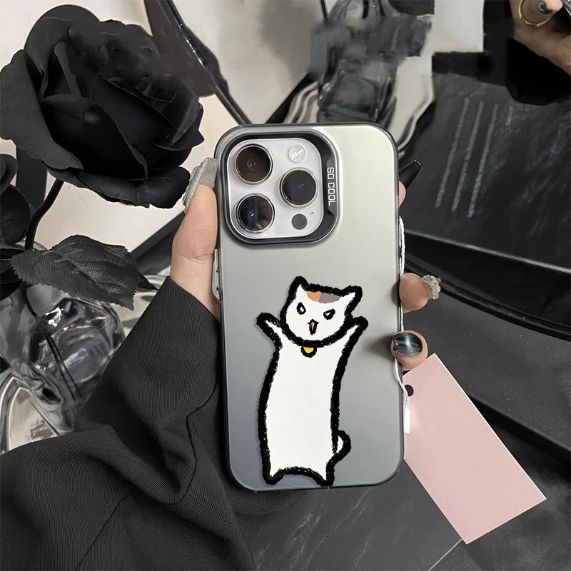 iPhone13可爱彩银苹果15高级感夏目友人帐拉长猫咪华为NOVA14手机壳硬小米17ProMax卡通适用16plus