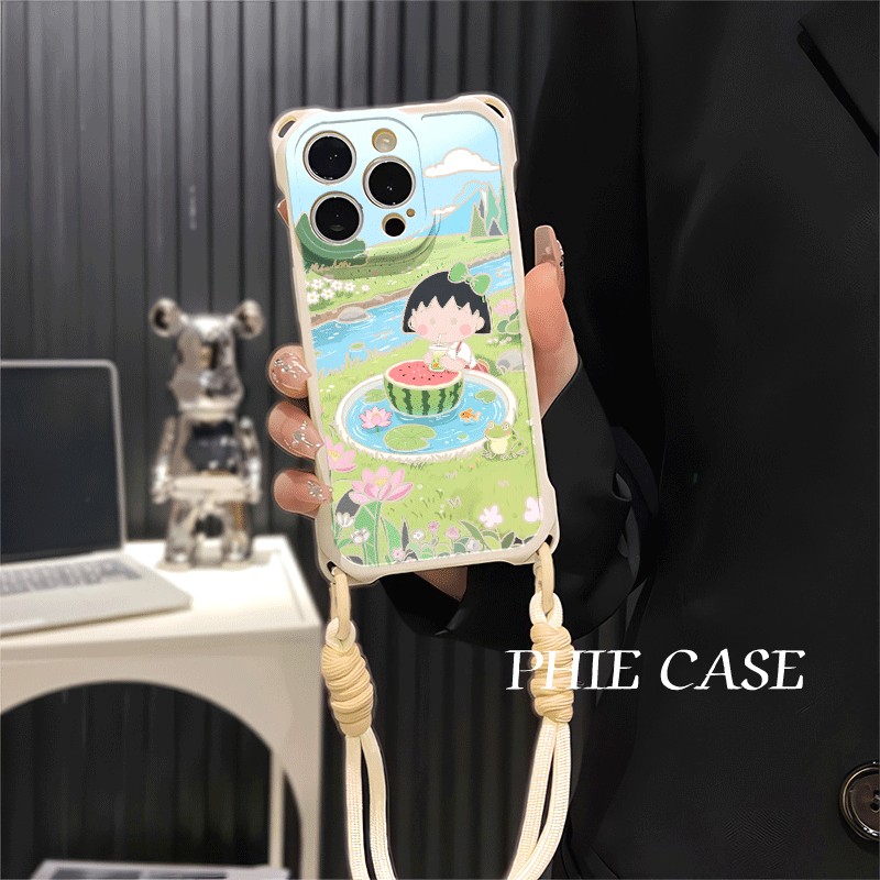夏日小丸子12四角开孔iPhone13透明苹果16斜挎手腕挂绳小米17ProMax适用14防摔15plus手机壳软荣耀500ins风a6