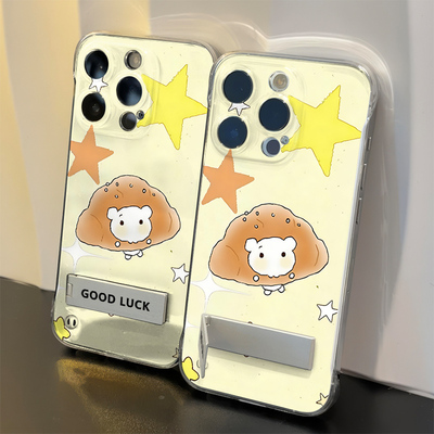 华为畅享80可爱iPhone14硬13ProMax适用15pm卡通透明12无边框苹果16plus带支架17超薄星星可颂猫高级感手机壳