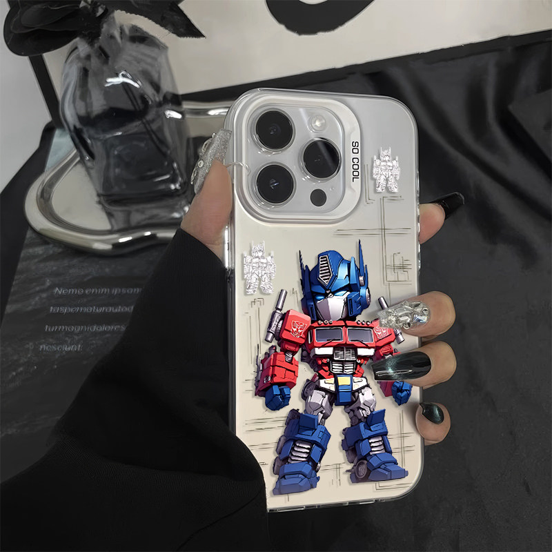 iPhone15个性VIVOS50PROMINI彩银苹果13创意华为NOVA16硬小米17ProMax适用14PLUS高级感手机壳变形金刚擎天柱