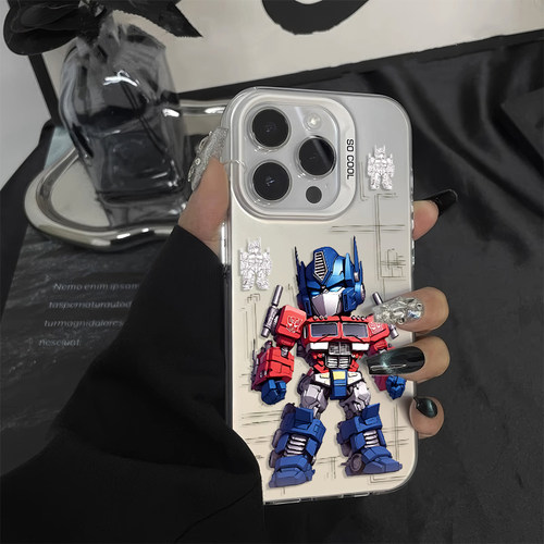 iPhone15个性VIVOS50PROMINI彩银苹果13创意华为NOVA16硬小米17ProMax适用14PLUS高级感手机壳变形金刚擎天柱