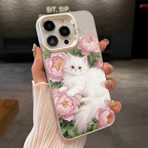 一加TURBO6玫瑰猫咪iPhone13苹果17创意VIVOIQOO15彩银14ProMax可爱硬华为NOVA16适用14PLUS高级感手机壳卡通
