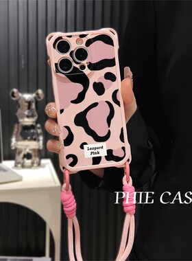 红米note14英文大豹纹苹果16透明15plus手机壳软荣耀400四角开孔iPhone13斜挎手腕挂绳12ProMax适用x100s防摔