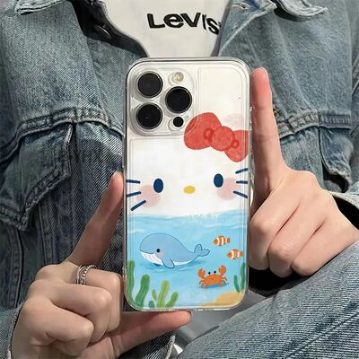 春天海豚KT猫14ProMax卡通iPhone13可爱iQOO12苹果16透明15plus创意y500手机壳软小米17适用少女心一加TURBO6