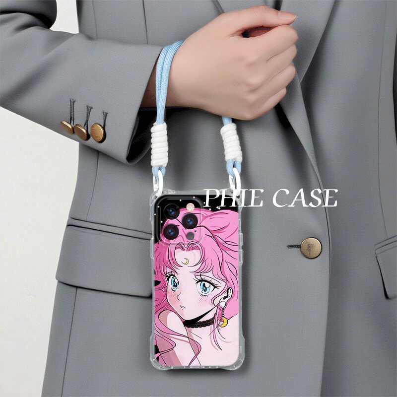 可爱少女13ProMax透明苹果16斜挎手腕挂绳小米17适用iPhone14防摔15plus手机壳软12四角开孔红米TURBO4高颜值