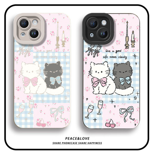 卡通iPhone12适用VIVOx300Ultra创意可爱华为NOVA16瞳眼13ProMax软小米17MAX手机壳15PLUS拼接黑白猫咪苹果14