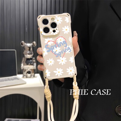 OPPOReno13斜挎手腕挂绳iPhone16e防摔透明15plus手机壳软14四角开孔苹果12ProMax适用VIVOx200波点爱心ins风