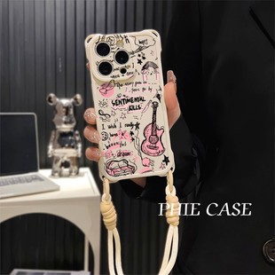 一加ACE5ins风涂鸦吉他iPhone16e透明15手机壳软苹果14plus四角开孔小米13斜挎适用防摔12ProMax手腕挂绳个性