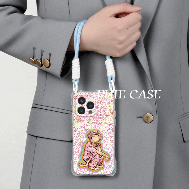 x300郑润泽涂鸦苹果16斜挎手腕挂绳14防摔15plus手机壳软12ProMax适用iPhone17四角开孔13透明华为Mate70周边