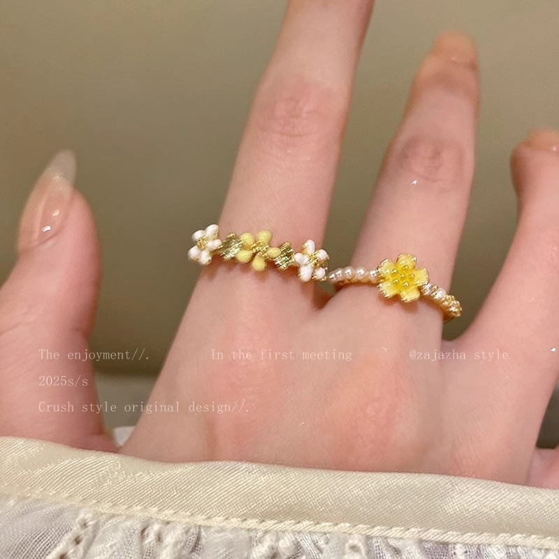 零点壹雏菊小花珍珠戒指女小清新