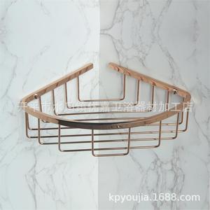 开平优嘉卫浴 不锈钢304玫瑰金浴室角架浴室三角篮置物架网篮