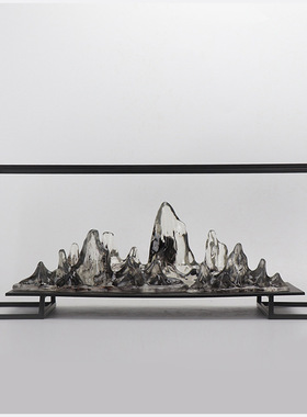 现代新中式禅意样板房透明假山摆设家居客厅软装饰品玄关景观