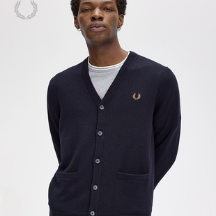 FREDPERY男士 麦穗秋冬老钱风商务刺绣条纹潮毛衣 羊毛针织开衫