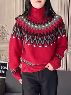 深圳南油＃2026早春新款 香港巴黎五区AKg复古提花高领针织毛衣潮