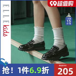 ELLE kids女童皮鞋黑色真皮2022春季英伦风儿童鞋软底小女孩单鞋
