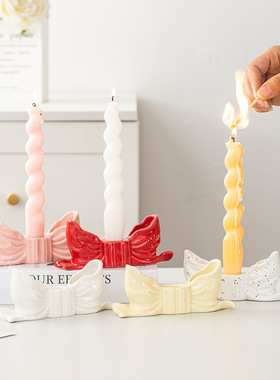 跨境ins风氛围创意家居装饰品摆件长杆香薰蜡烛座台蝴蝶结