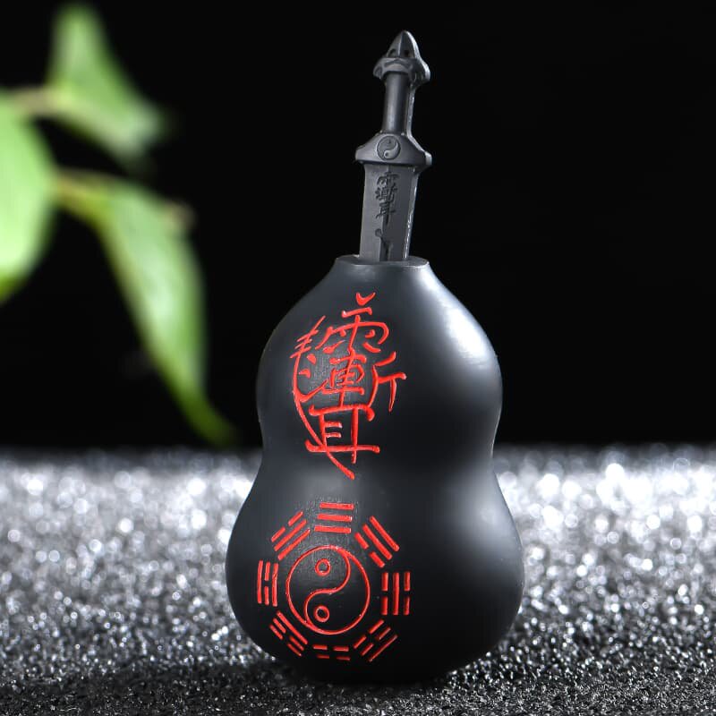 佳媛玉业孤品 新疆和田玉墨玉雨渐耳宝剑葫芦桌面小摆件 礼品