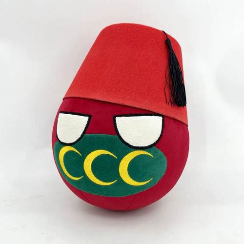 土耳其球配红色土耳其毡帽 奥斯曼帝国波兰球漫画周边毛绒玩偶
