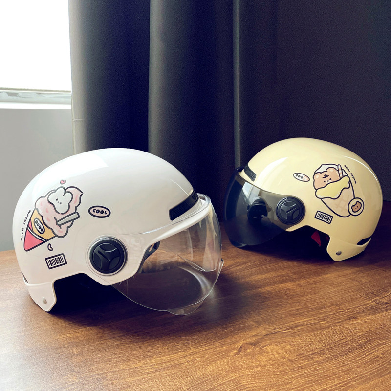 小熊兔子冰淇淋3C认证电动车头盔可爱卡通四季摩托车安全帽女款新