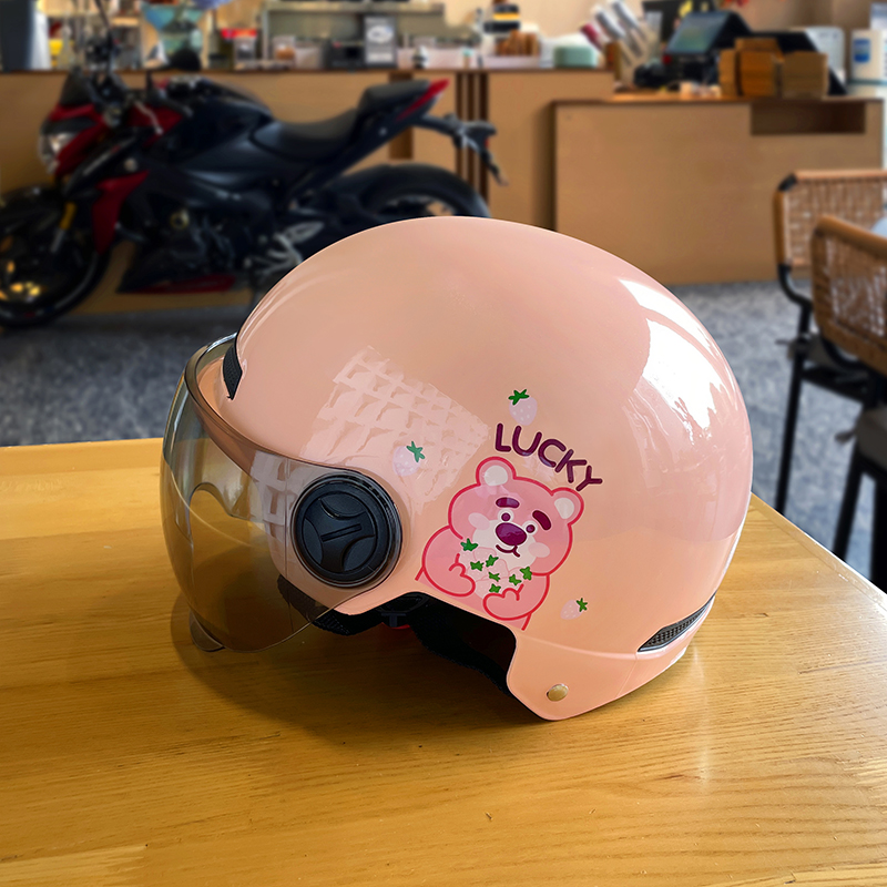 可爱电动车头盔夏季防晒男女款卡通粉色摩托情侣电瓶车安全帽