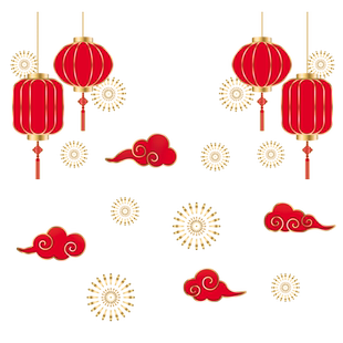 新年祥云灯笼烟花马年春节静电窗贴窗花店铺橱窗玻璃门祥云贴纸