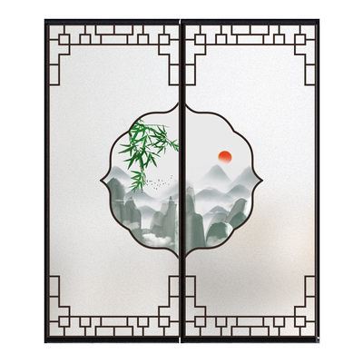 客厅书房隔断磨砂推拉门贴画