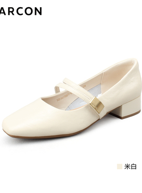 意尔康女鞋2025新款秋季一字扣时尚法式粗跟单鞋浅口5551AA11507Y