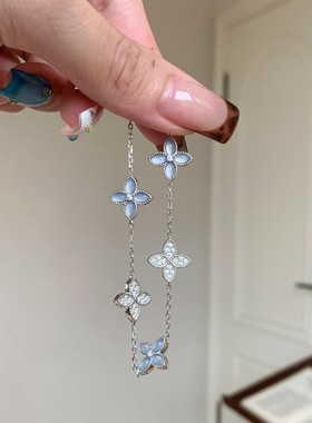 清冷感蓝色四叶草手链女vingate精致高级感手串小众个性设计手饰