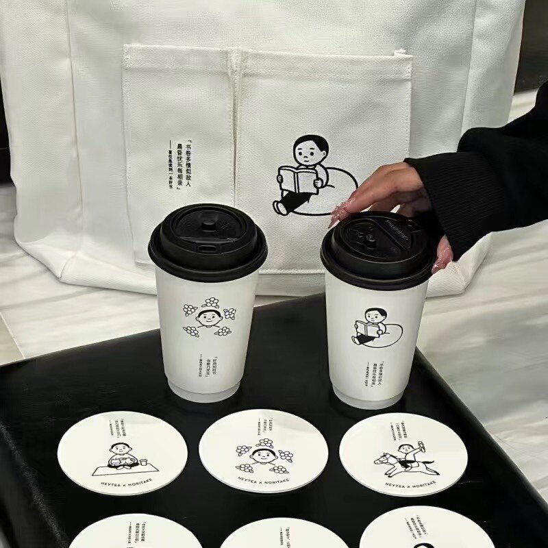 喜茶Noritake联名独立插画师正品极简风周边吸管杯帆布包徽章杯垫