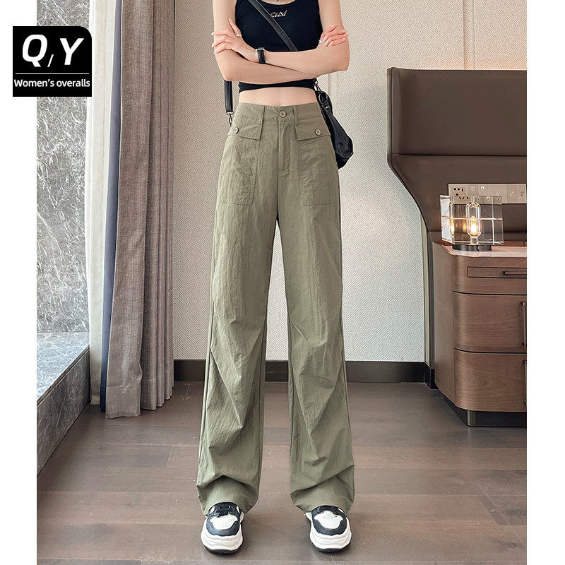 美式冰丝速干工装裤女2025夏薄款束脚登山休闲裤阔腿运动伞兵裤子
