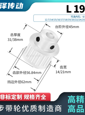 同步轮L19齿BF齿宽14/21内孔8/10/12/14/1同步带轮马达传动皮带轮