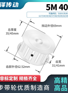 同步轮5M40齿AF齿宽31/41内孔5681012145M同步带轮马达传动皮带轮