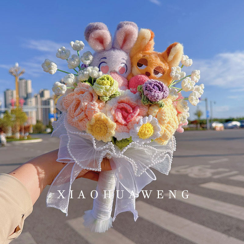 疯狂动物城朱迪尼克迪士尼玩偶手捧花婚礼新娘领证送闺蜜结婚礼物