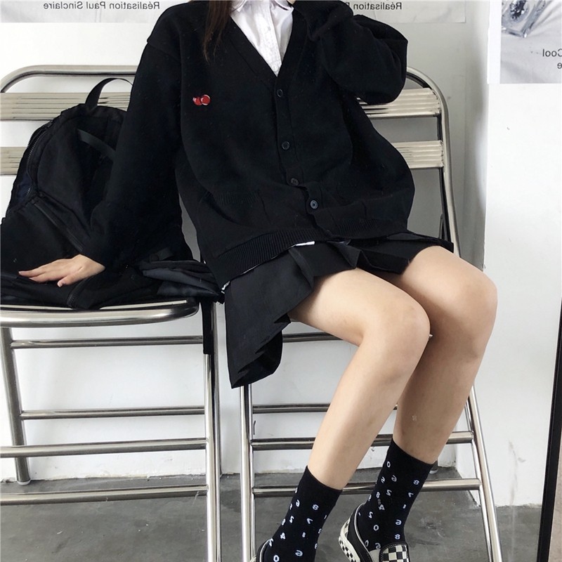 樱桃刺绣开衫毛衣女2020秋冬新款韩版宽松初中高中学生针织衫外套