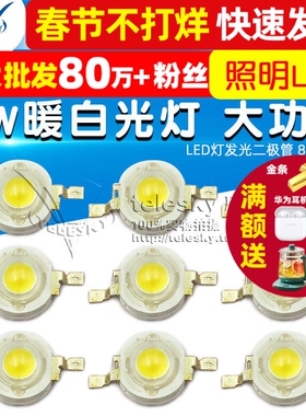 白光灯珠 1W暖白光灯 大功率 LED灯发光二极管 照明LED 80-90LM