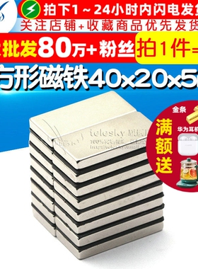 磁铁40x20x5mm强力片长方形强磁吸铁石磁钢强磁铁大磁石（1个）