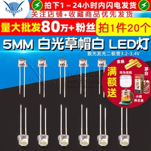 LED灯 白光草帽白 散光发光二极管3.2 3.4V TELESKY 20个 5MM
