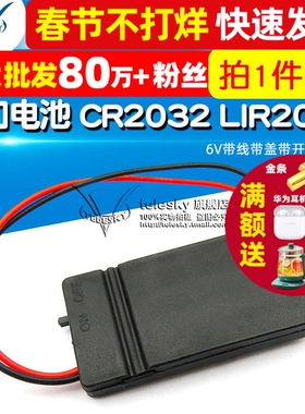 纽扣电池 CR2032 LIR2032 两节 6V带线带盖带开关电池盒（5个）