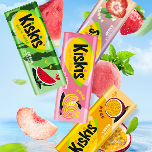 酷滋KisKis无糖薄荷糖水果味清新口气口香糖接吻零食西瓜小罐装糖