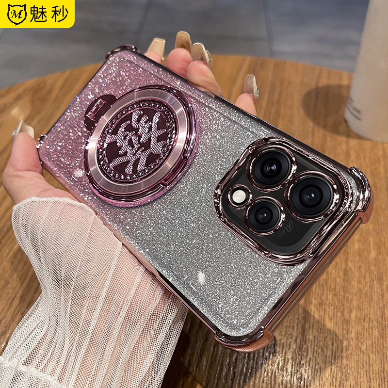 适用opporeno15c手机壳带镜头膜旋转发财支架PMD11透明硅胶保护套气囊全包防摔软壳男女新款高级感时尚潮牌品