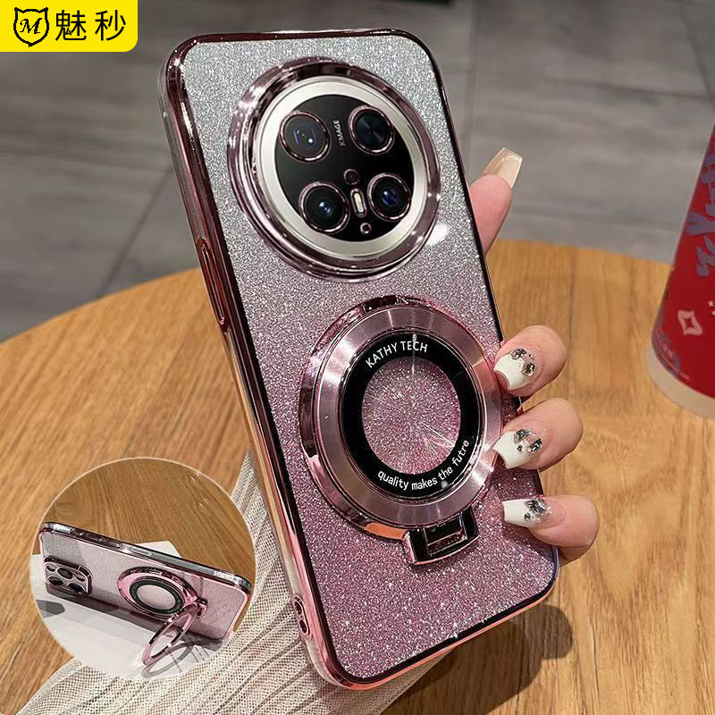 华为Mate70Pro优享版手机壳新款闪粉PLR-AL50硅胶保护套带支架电镀透明时尚高级感男女潮镜头全包防摔软壳薄