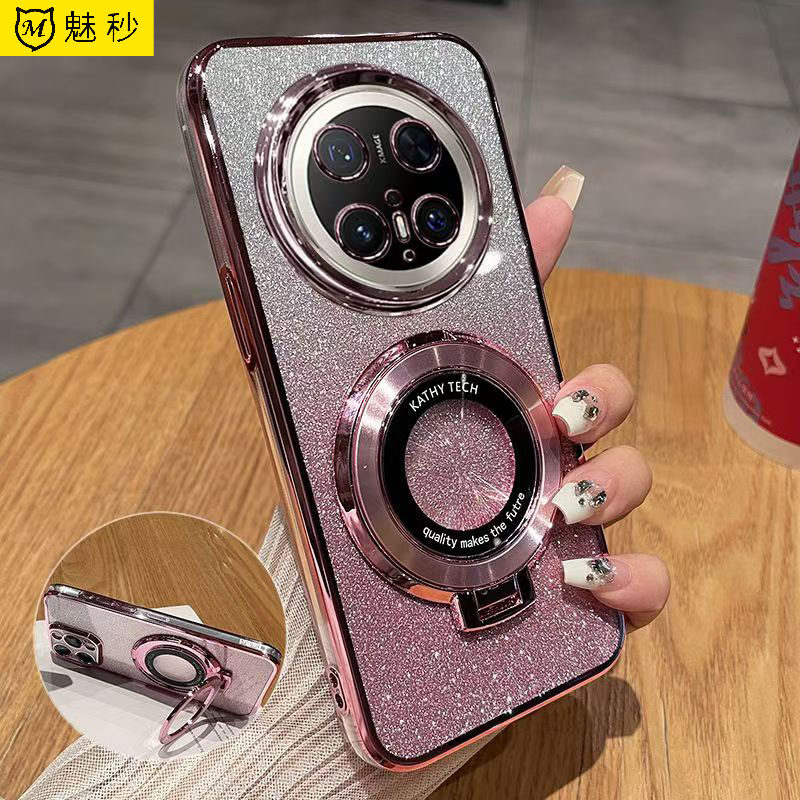 华为mate70手机壳闪粉带支架mete70pro硅胶保护套70pro十时尚高档镜头全包手机套PLA-AL10男女新款防摔软壳薄