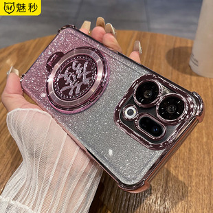 适用oppofindx9手机壳带气囊镜头膜findx9pro硅胶保护套旋转发财支架PU110潮男女新款 PLG高档全包防摔软壳薄