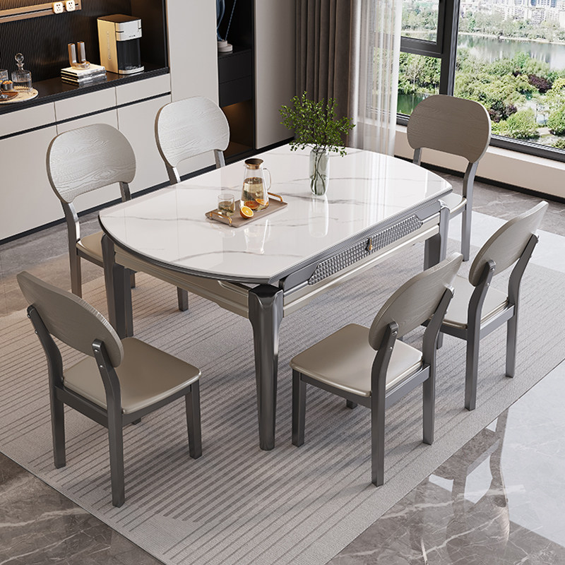 现代简约高档岩板餐桌椅组合家用小户型伸缩方圆两用饭桌电磁炉,住宅家具,岩板餐桌,淘宝优惠券,粉丝福利购,淘宝优惠卷