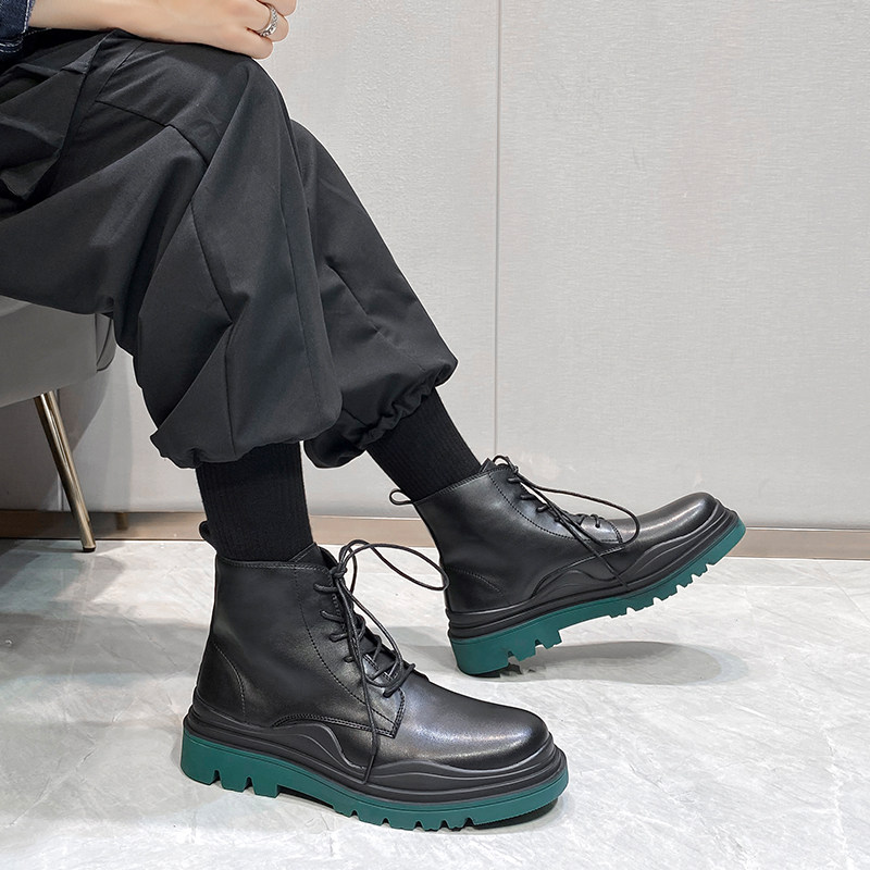 SMOKE TUBE BOOTS MENS CHELSEA SHORT BOOTS MID-HIGH MARTIN BOOTS MENS BRITISH STYLE 2021 NEW THICK-SOLED TOOLING LEATHER BOOTS TIDE