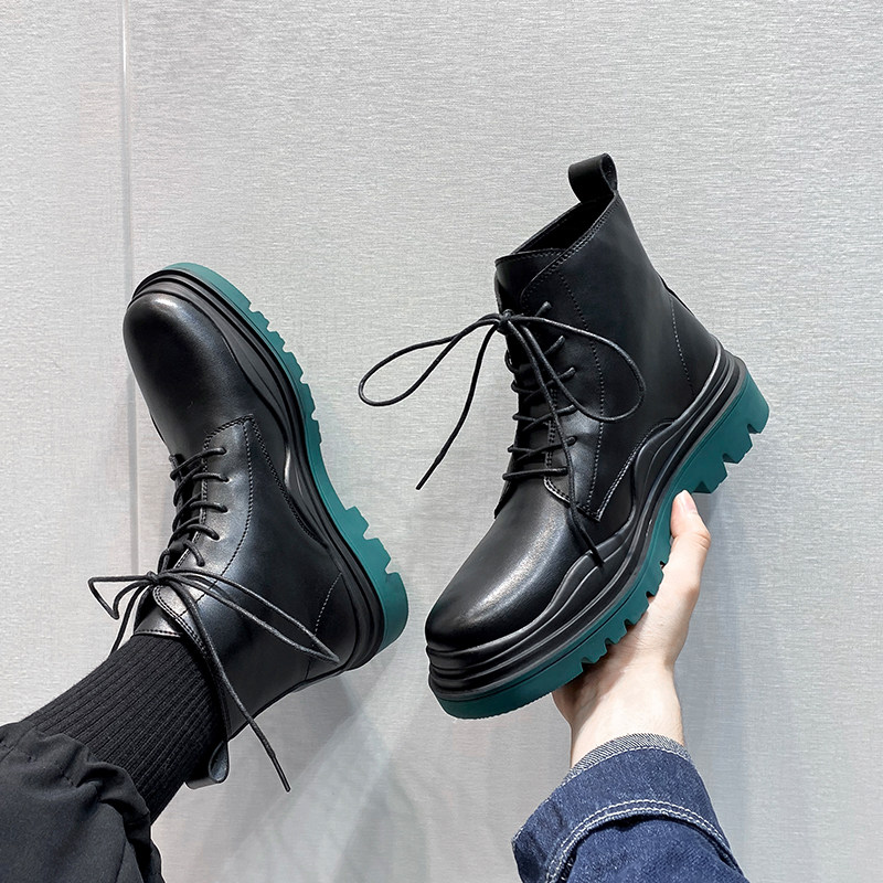 SMOKE TUBE BOOTS MENS CHELSEA SHORT BOOTS MID-HIGH MARTIN BOOTS MENS BRITISH STYLE 2021 NEW THICK-SOLED TOOLING LEATHER BOOTS TIDE